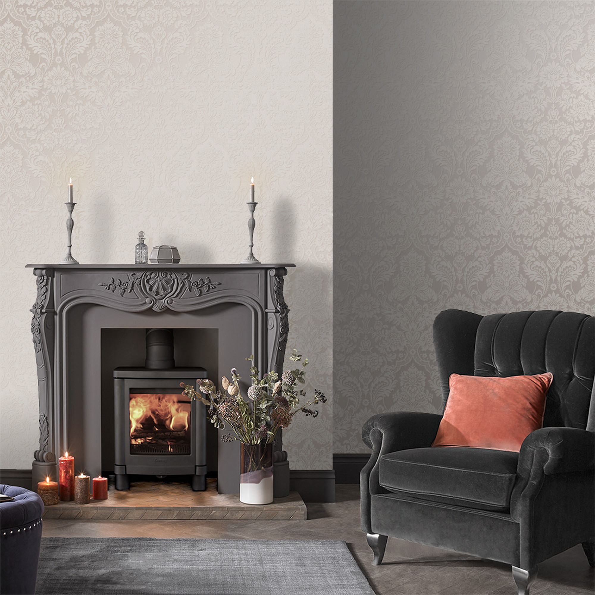 Gothic Damask Flock Wallpaper 104565 By Graham Brown In White